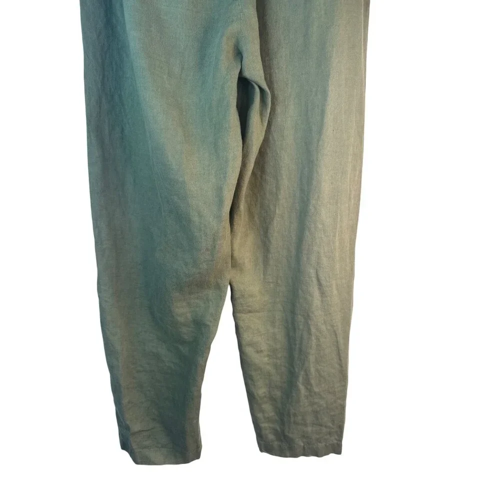 ZARA Womens Small Olive Green Linen Pants Elastic Waist Relaxed Fit